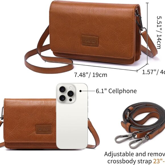 Elegant Vegan Leather Crossbody Bag with RFID Protection - Brown 4.72x7.48 In. - Picture 3 of 6